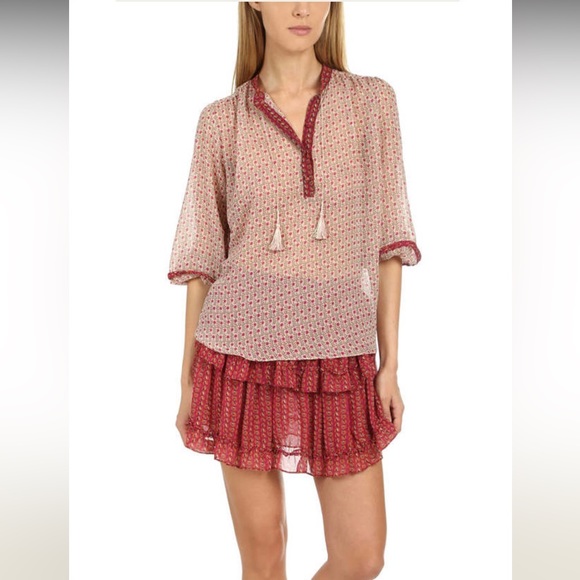 Misa Los Angeles Tops - Misa Floral Blouse 3/4 puff Sleeve Top Boho Buttons Size XS